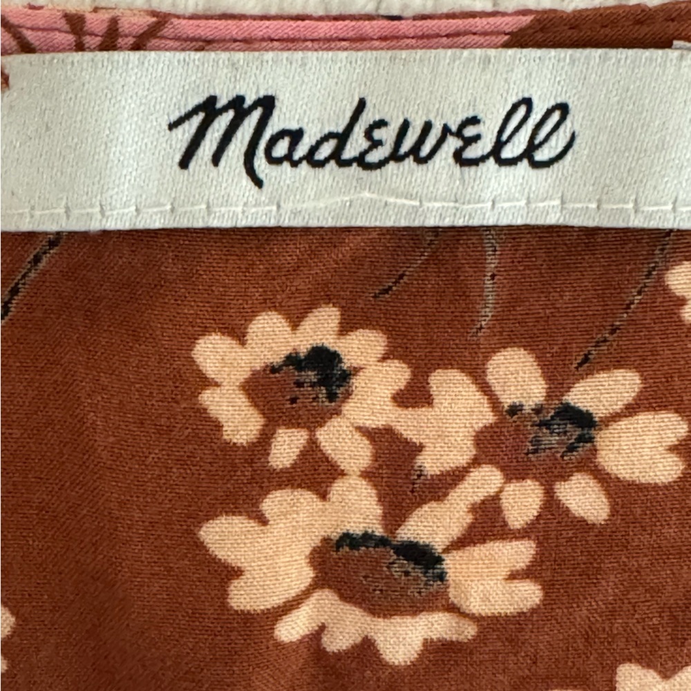 Madewell Daisy Print Tie-Front V-Neck Blouse Brown Pink Floral Medium - Picture 2 of 9